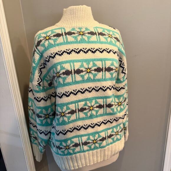 American Eagle AE Fairisle Knit Sweater Mock Neck Sz Small Scandi Cozy Oversized - Picture 2 of 12